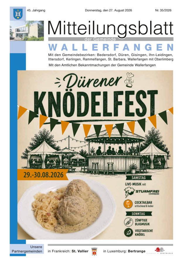 Mitteilungsblatt Gemeinde Wallerfangen Titelblatt 35/2026