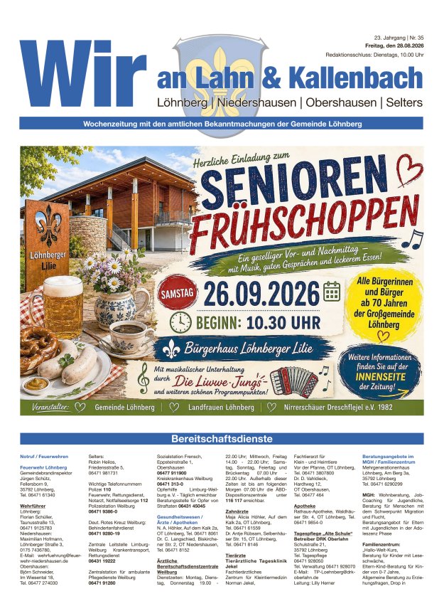 Amtliches Mitteilungsblatt der Gemeinde Löhnberg Titelblatt 35/2026
