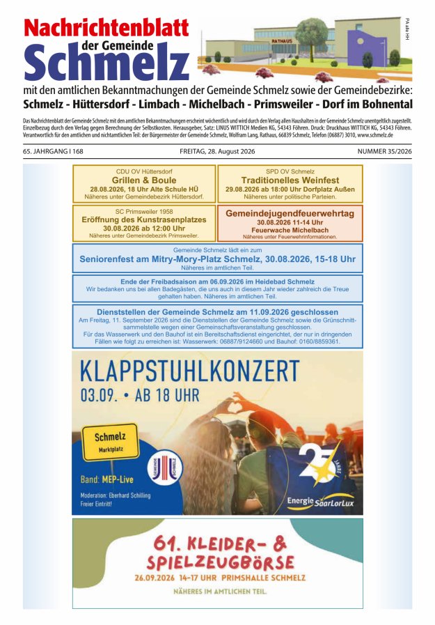 Nachrichtenblatt Schmelz Titelblatt 35/2026