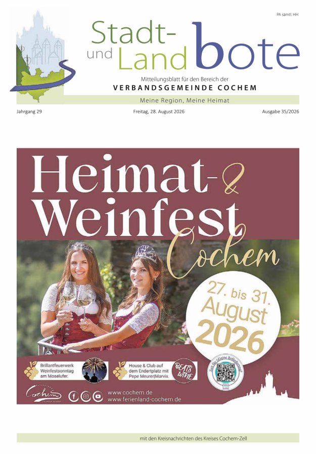 Stadt- und Landbote VG Cochem Titelblatt 35/2026