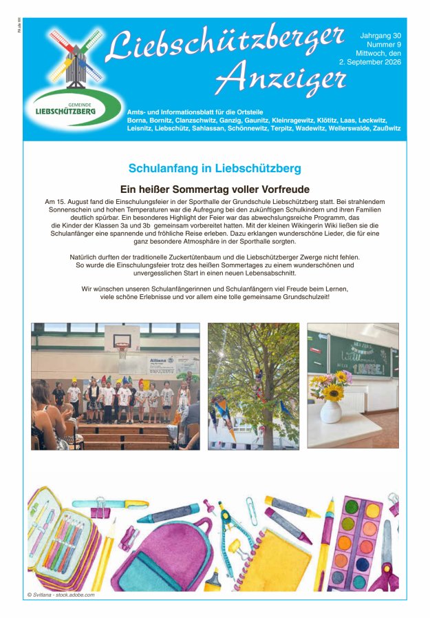 Liebschützberger Anzeiger - Amts- und Informationsblatt Titelblatt 09/2026