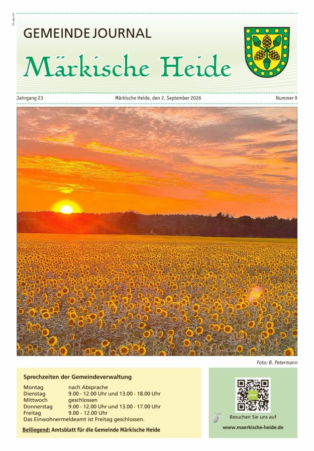 Gemeindejournal Märkische Heide – Amtsblatt für die Gemeinde Märkische Heide Titelblatt 09/2026