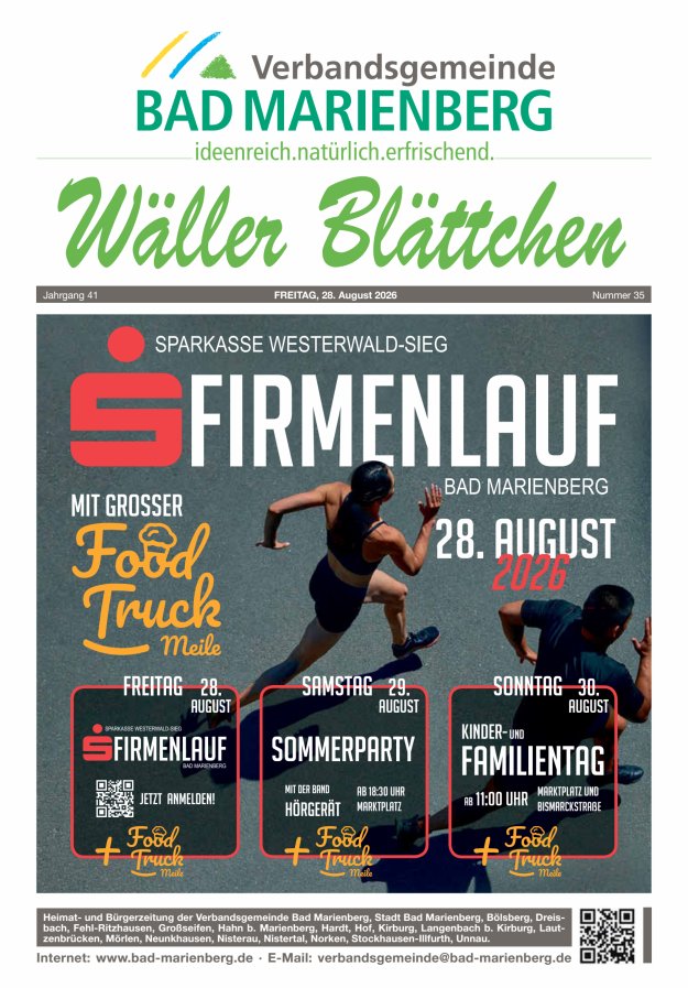 Wäller Blättchen - Verbandsgemeinde Bad Marienberg Titelblatt 35/2026