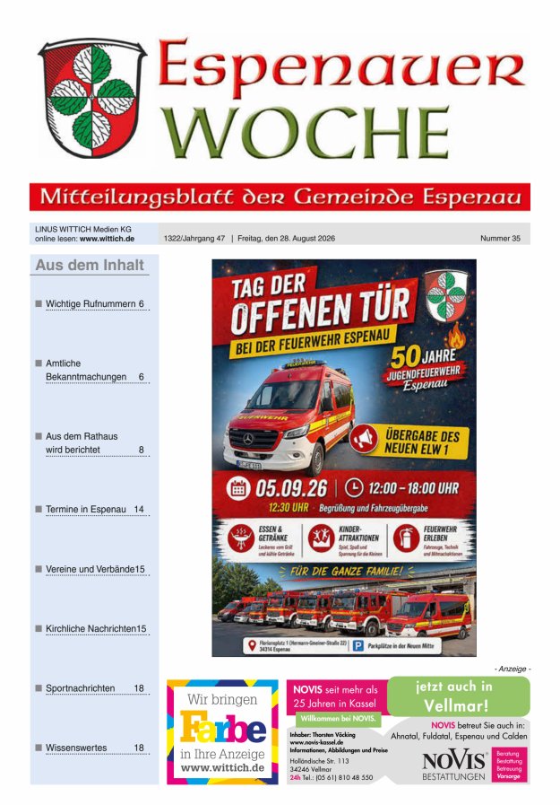 Espenauer Woche Titelblatt 35/2026