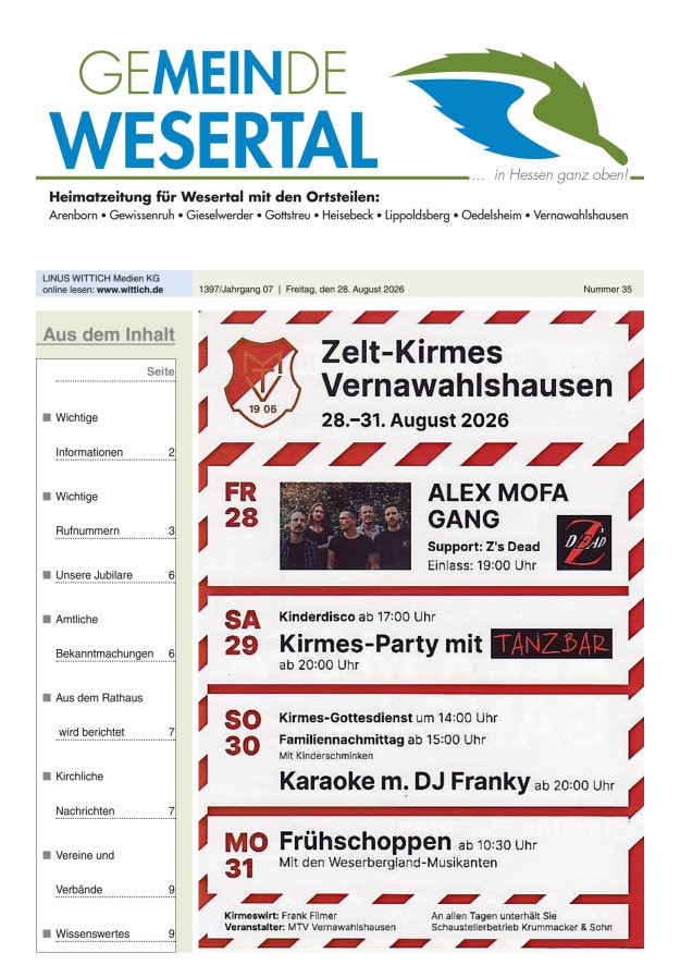 Wesertal Titelblatt 35/2026