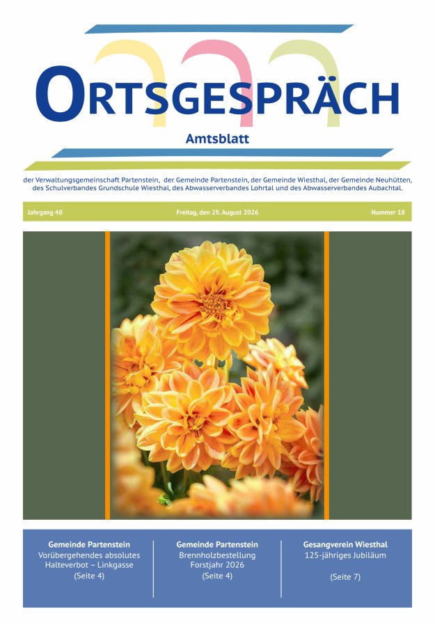 Ortsgespräch - Amtsblatt der VG Partenstein und ihrer Körperschaften Titelblatt 18/2026