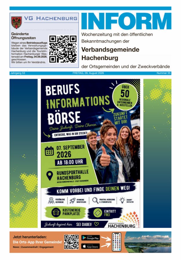 INFORM - Wochenzeitung der Verbandsgemeinde Hachenburg Titelblatt 35/2026