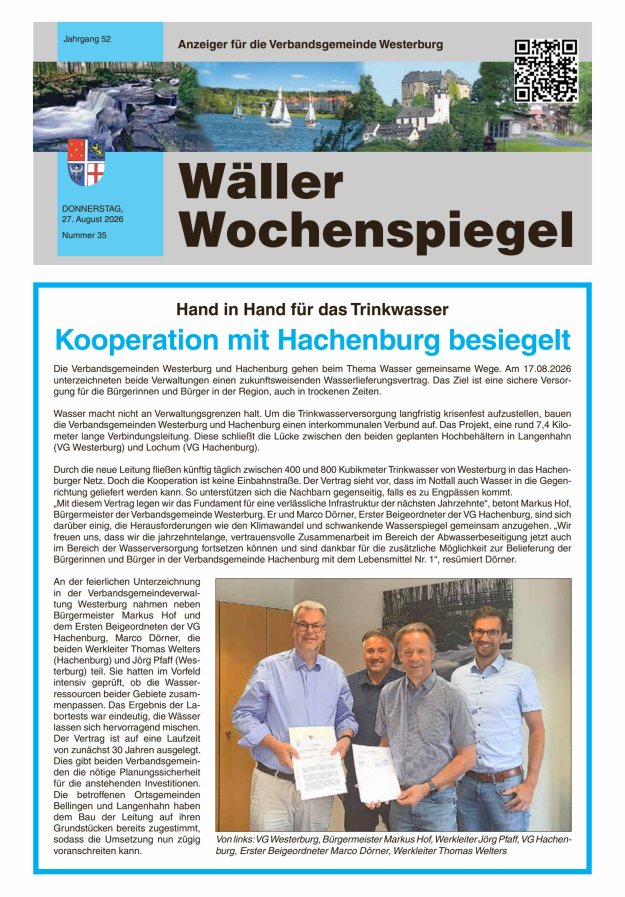 Wäller Wochenspiegel - Anzeiger für die Verbandsgemeinde Westerburg Titelblatt 35/2026