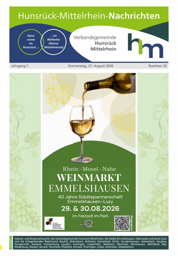 Hunsrück-Mittelrhein Nachrichten Ausgabe Emmelshausen Titelblatt 35/2026