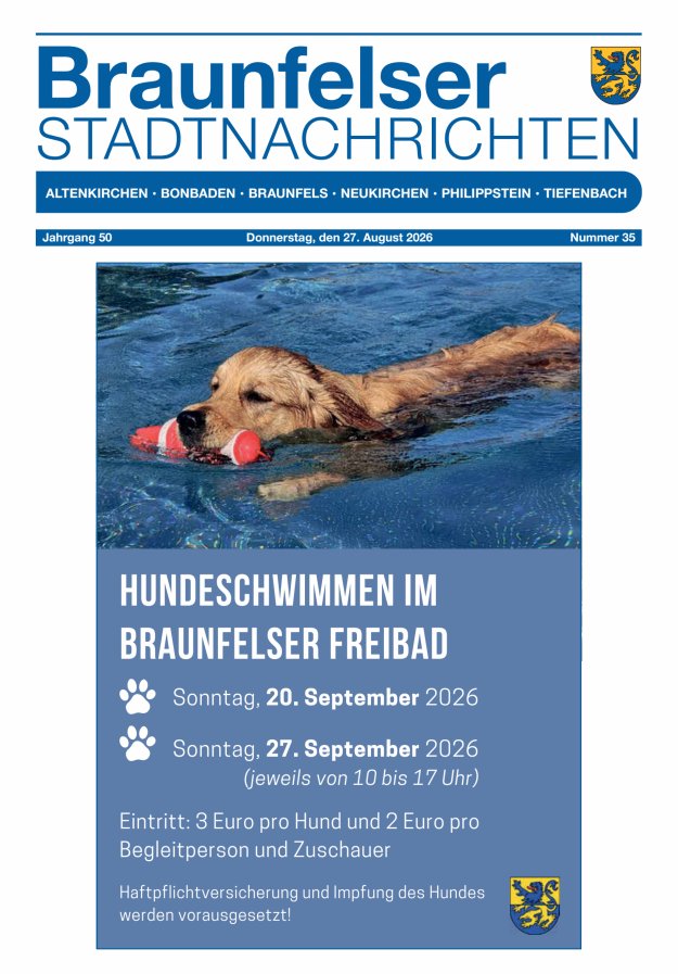Braunfelser Stadtnachrichten Titelblatt 35/2026