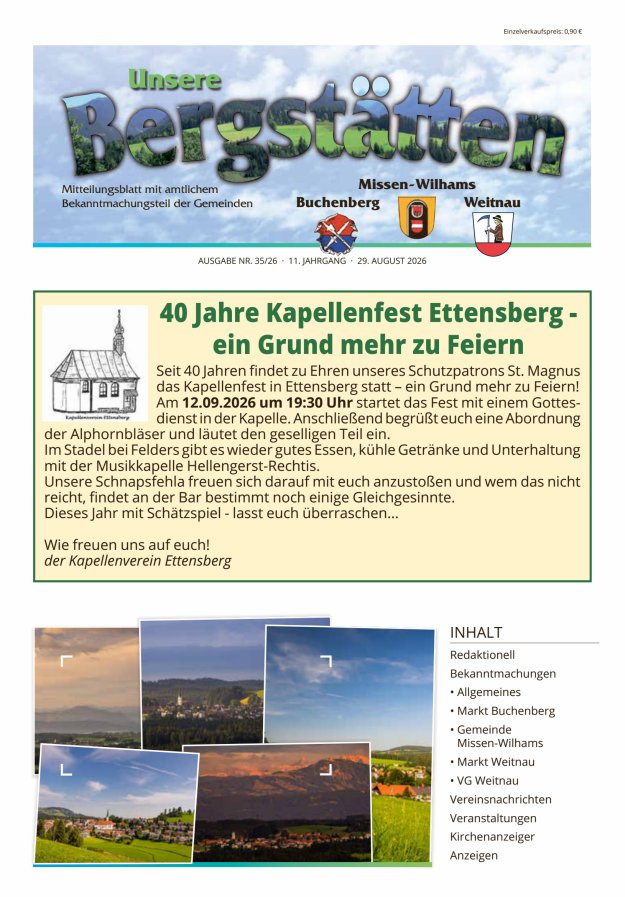 Unsere Bergstätten Mitteilungsblatt mit amtlichem Bekanntmachungsteil Titelblatt 35/2026