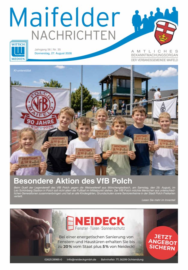 Maifelder Nachrichten - Wochenzeitung der Verbandsgemeinde Maifeld Titelblatt 35/2026