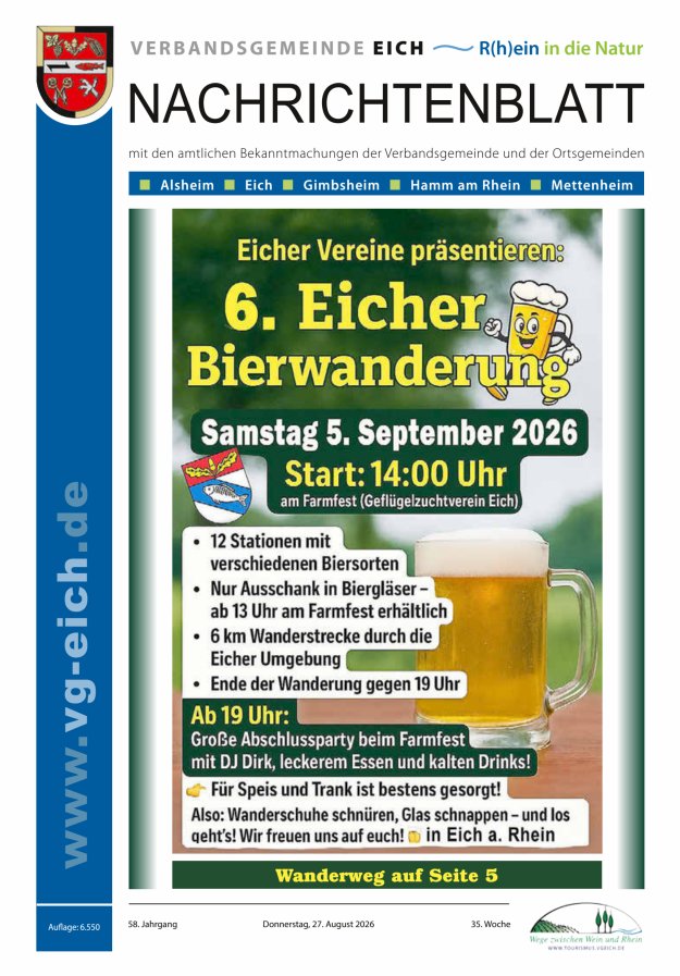 Nachrichtenblatt der VG Eich Titelblatt 35/2026