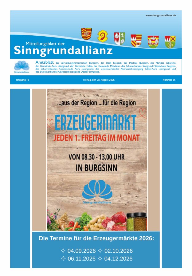 Mitteilungsblatt der Sinngrundallianz Titelblatt 35/2026
