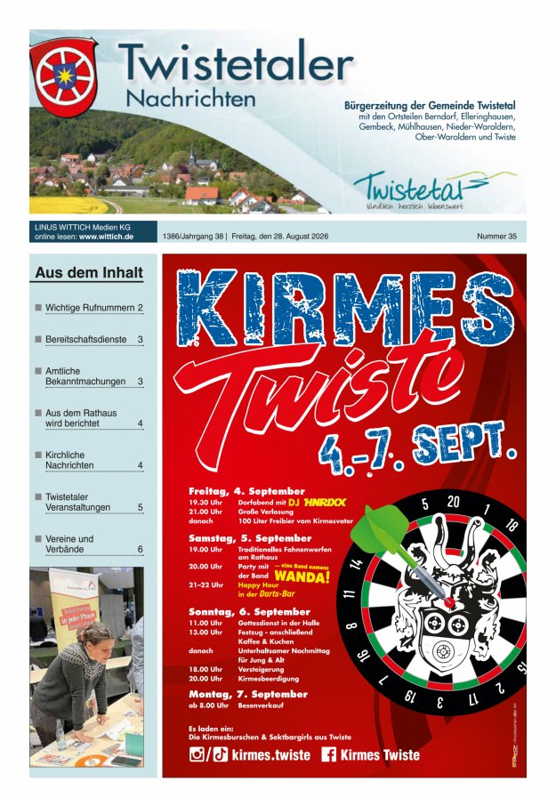 Twistetaler Nachrichten Titelblatt 35/2026