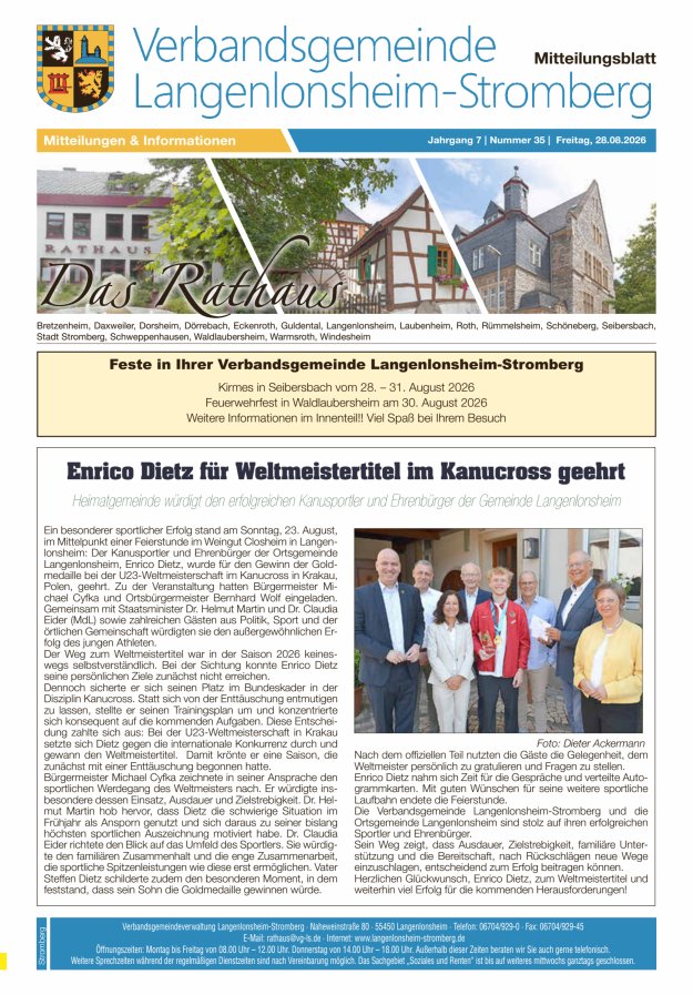 Das Rathaus - MTB d VG Langenlonsheim-Stromberg  Titelblatt 34/2026