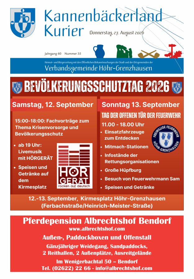 Kannenbäckerland-Kurier Verbandsgemeinde Höhr-Grenzhausen Titelblatt 35/2026
