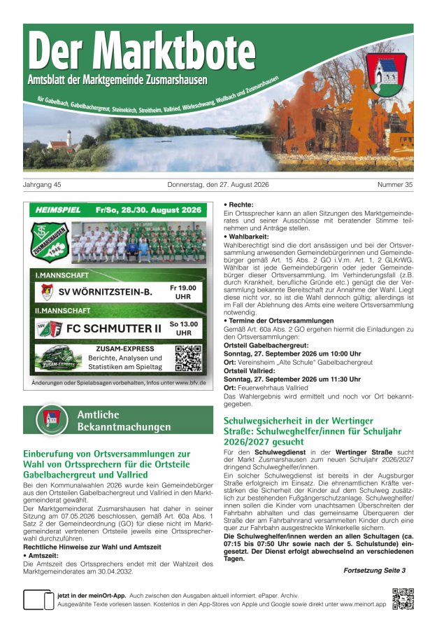 Zusmarshausen - Der Marktbote Titelblatt 35/2026