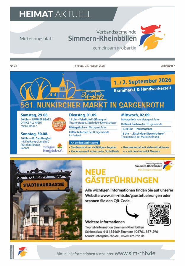 Heimat Aktuell Mitteilungsblatt der VG Simmern-Rheinböllen-Ausg Rheinböllen Titelblatt 34/2026