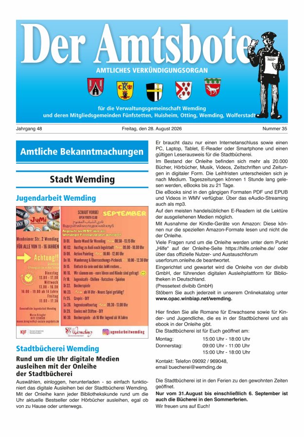 Der Amtsbote - Wemding Verwaltungsgemeinschaft Titelblatt 35/2026