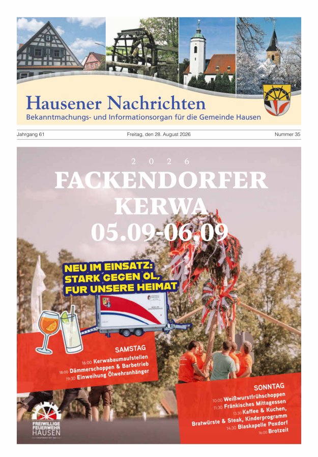 Hausener Nachrichten Titelblatt 35/2026