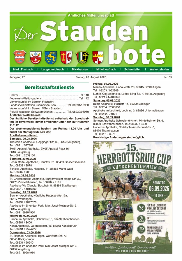 Staudenbote Amtliches Mitteilungsblatt Titelblatt 35/2026