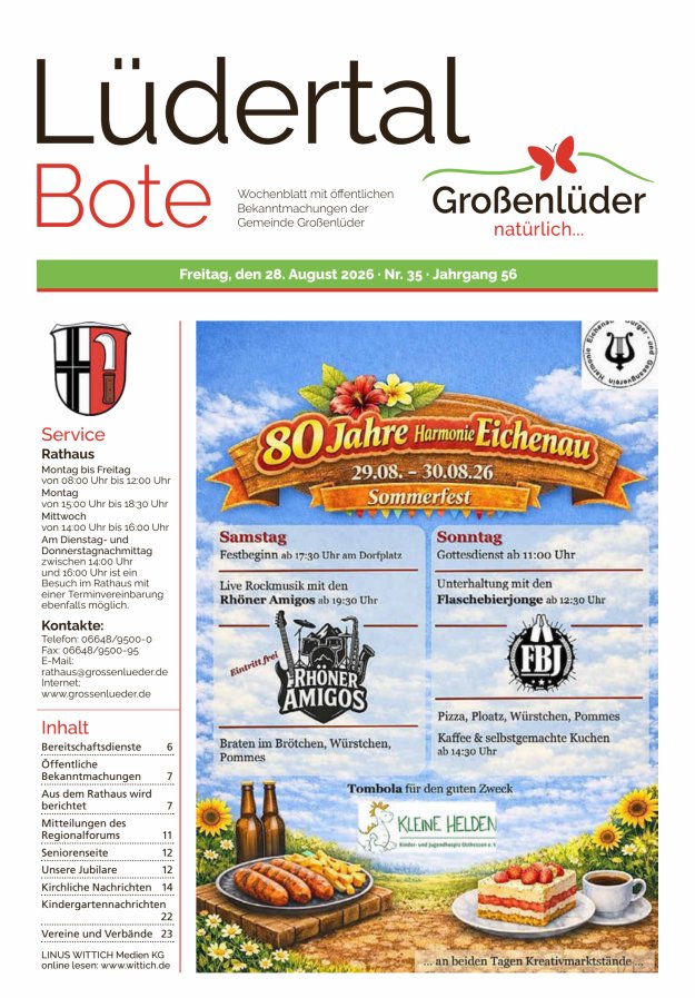 Wochenblatt mit öffentlichen Bekanntmachungen der Gemeinde Großenlüder Titelblatt 35/2026