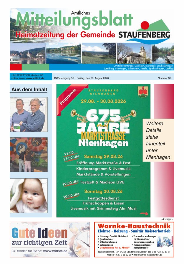 Heimatzeitung der Gemeinde Staufenberg Titelblatt 35/2026