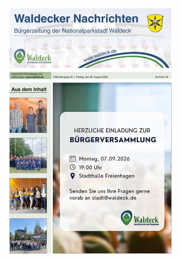 Waldecker Nachrichten Titelblatt 35/2026