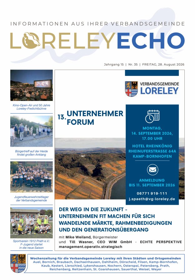 Loreley-Echo - Mitteilungsblatt der Verbandsgemeinde Loreley Titelblatt 35/2026