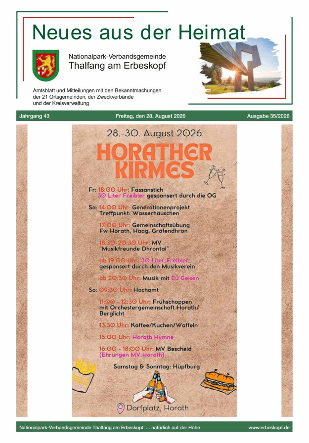 Thalfang aktuell - Amtsblatt VG Thalfang Titelblatt 35/2026