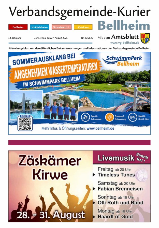 Verbandsgemeinde-Kurier Bellheim Titelblatt 35/2026
