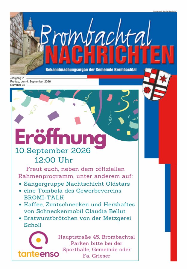 Brombachtal-Nachrichten Amtsblatt der Gemeinde Brombachtal Titelblatt 36/2026