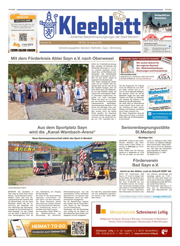 Kleeblatt - Amtliches Bekanntmachungsorgan der Stadt Bendorf Titelblatt 35/2026