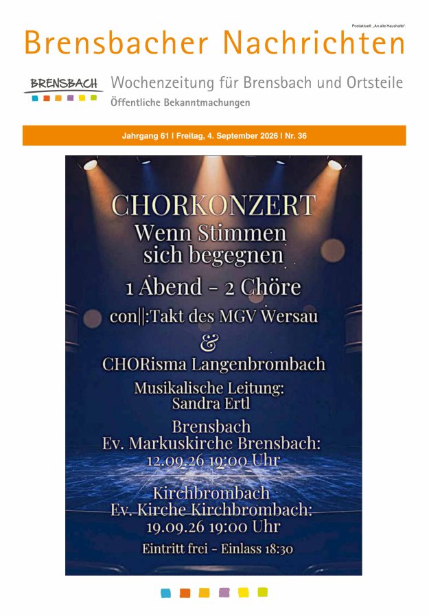 Brensbacher Nachrichten Titelblatt 36/2026