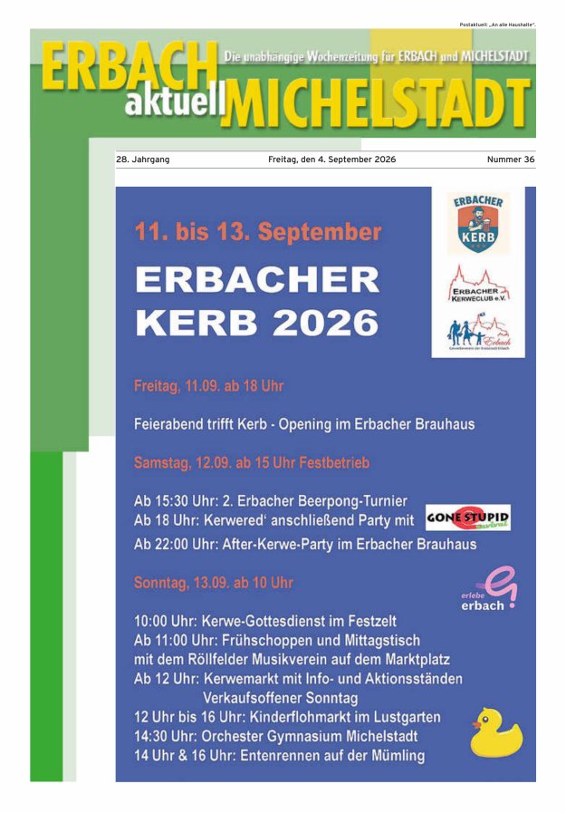 Erbach-Michelstadt aktuell Titelblatt 36/2026