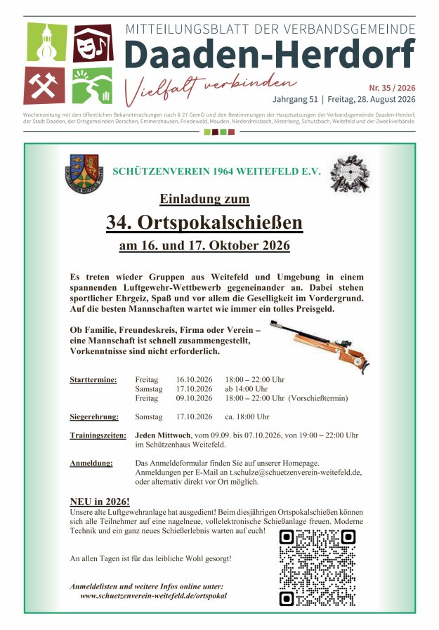 Mitteilungsblatt der Verbandsgemeinde Daaden-Herdorf Titelblatt 35/2026