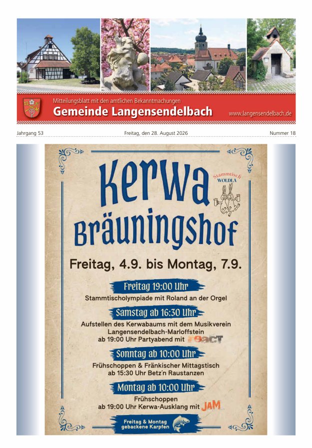 Mitteilungsblatt - Gemeinde Langensendelbach Titelblatt 18/2026