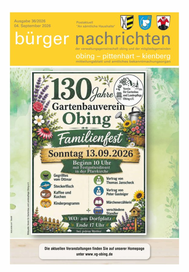 Bürger Nachrichten Obing Pittenhart Kienberg Titelblatt 36/2026