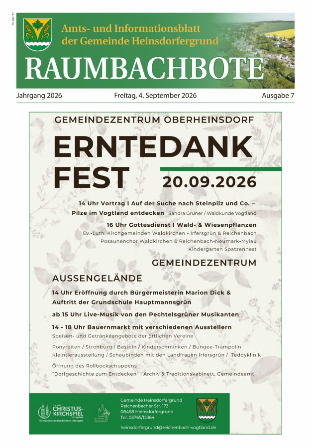 Raumbachbote – Amt- und Informationsblatt der Gemeinde Heinsdorfergrund Titelblatt 07/2026