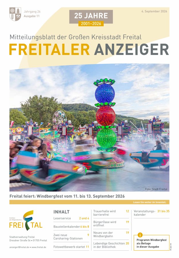Freitaler Anzeiger - Amtsblatt der Großen Kreisstadt Freital Titelblatt 11/2026