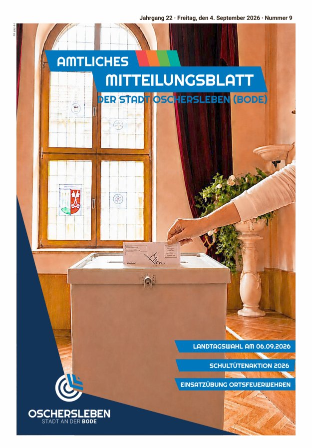 Amtliches Mitteilungsblatt der Stadt Oschersleben (Bode) und ihrer Ortsteile Titelblatt 09/2026