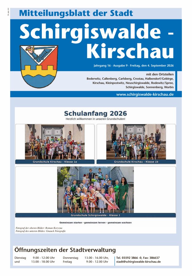 Amtliches Mitteilungsblatt der Stadt Schirgiswalde-Kirschau mit den Ortsteilen Titelblatt 09/2026