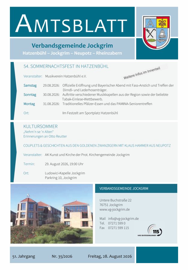 Amtsblatt VG Jockgrim Titelblatt 35/2026