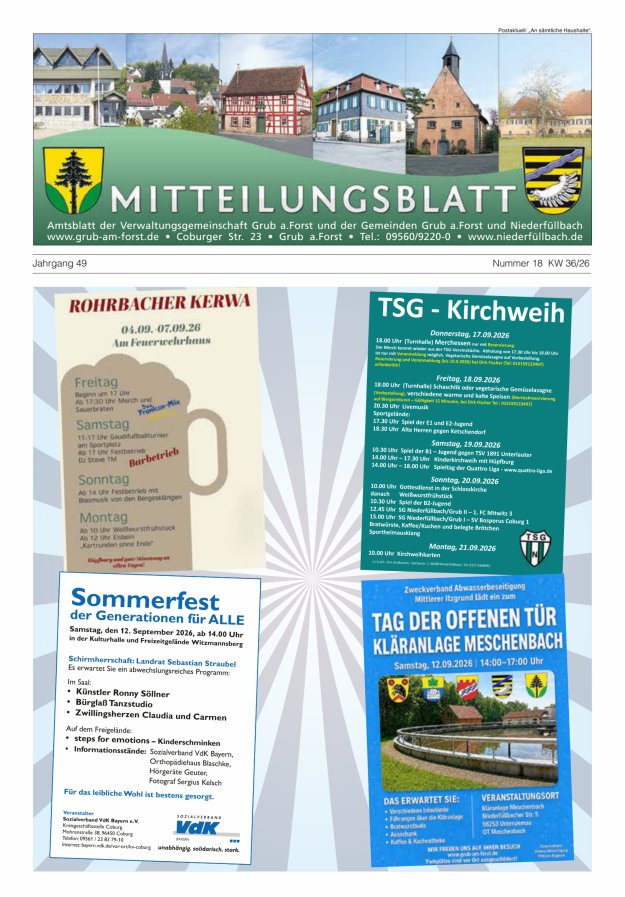 Amts- und Mitteilungsblatt der VGem Grub a.Forst Titelblatt 18/2026