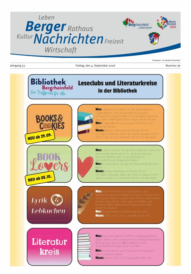 Berger Nachrichten, Bergrheinfeld Titelblatt 36/2026