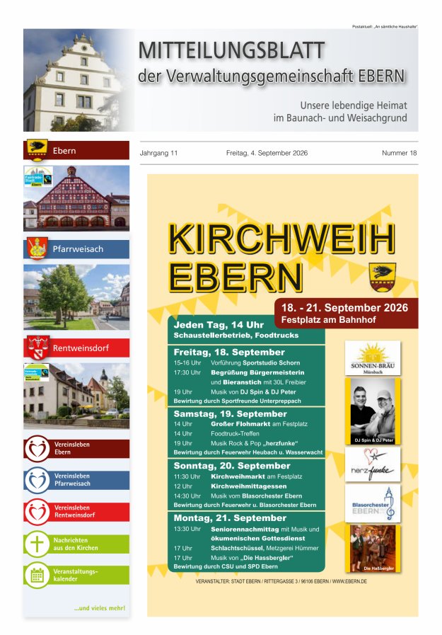 Mitteilungsblatt der Verwaltungsgemeinschaft Ebern Titelblatt 18/2026