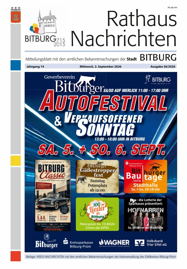 Rathaus-Nachrichten Bitburg Titelblatt 36/2026