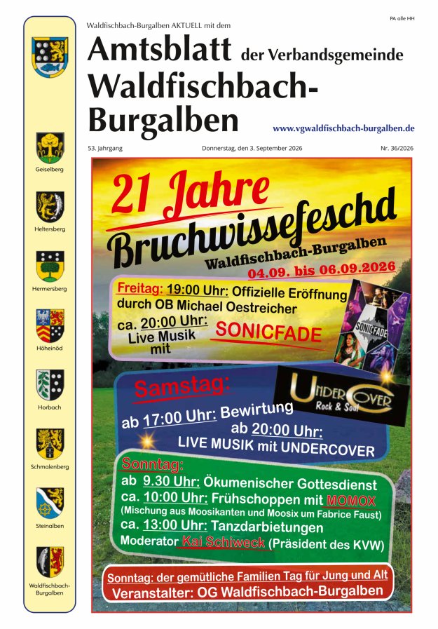 Amtsblatt der Verbandsgemeinde Waldfischbach-Burgalben Titelblatt 36/2026