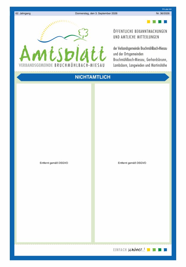 Amtsblatt der VG Bruchmühlbach-Miesau Titelblatt 36/2026